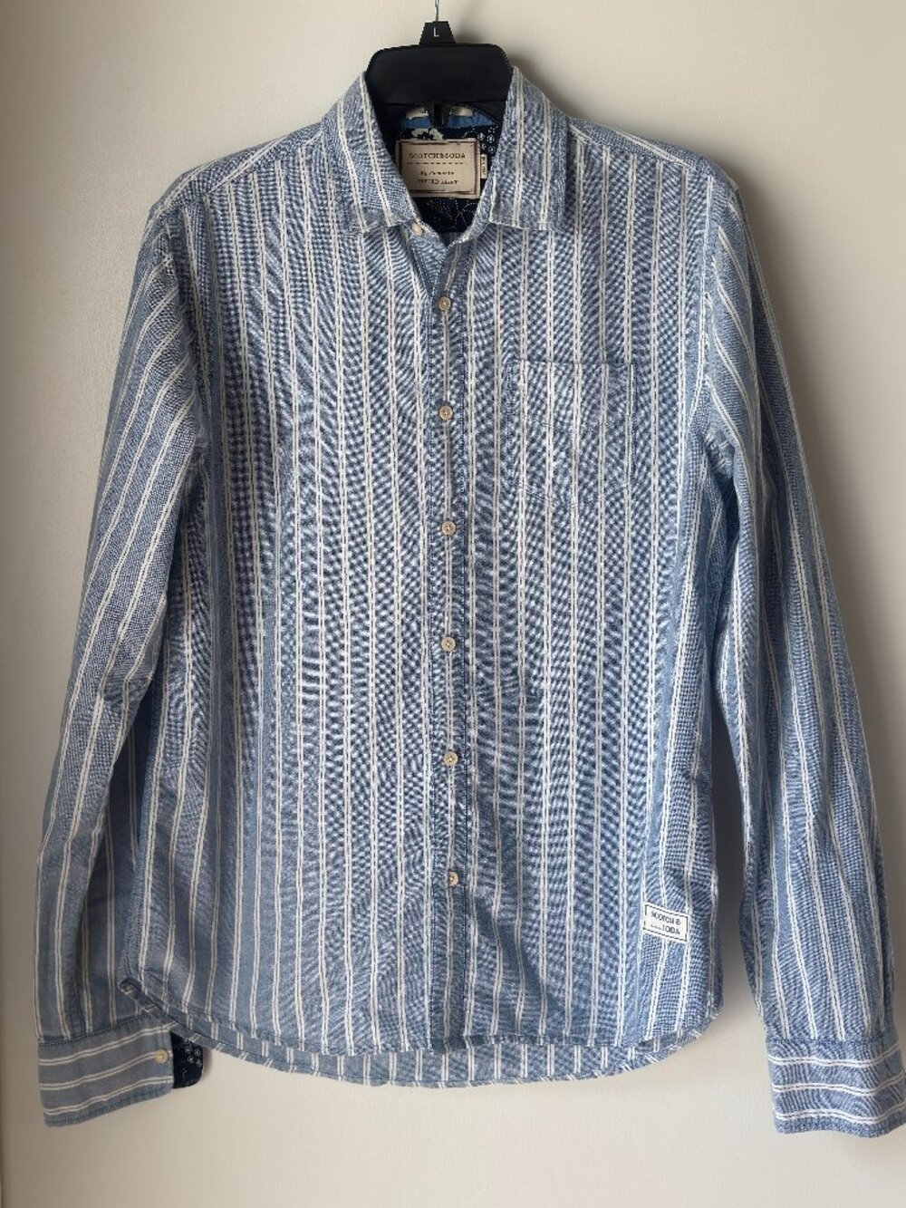 Scotch & Soda Oxford Shirt Mens M Blue White Stripe Regular Fit Button Up
